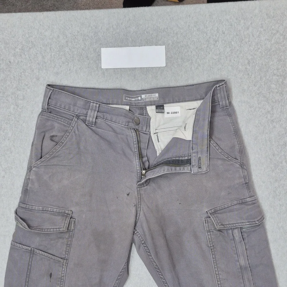 Carhartt Men Pants 33X30 Gray Cargo Canvas BN3574-M Rugged Flex Relaxed Fit READ